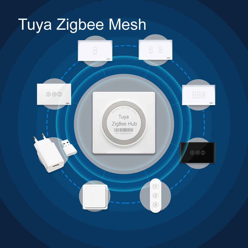 بوابة Tuya Smart Life ZigBee 3.0 للتحكم الآلي بالمنزل، موزع سلكي، تطبيق للتحكم عن بعد، شبكة فرعية تصل إلى 256 جهاز Tuya Zigbee