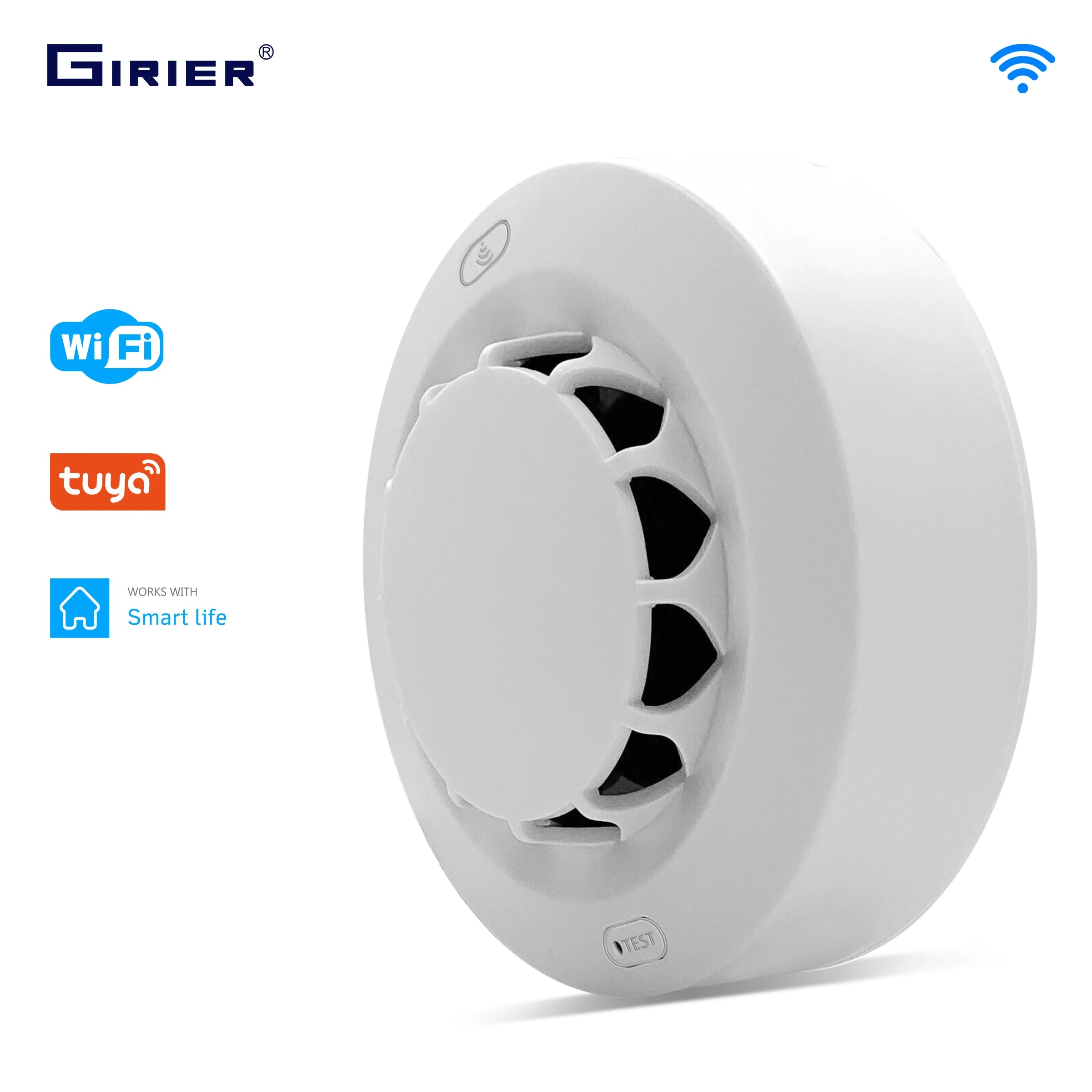 جهاز استشعار كاشف الدخان والحريق الذكي من GIRIER Tuya Wifi يعمل بالبطارية مع تطبيق Smart Life ولا يحتاج إلى موزع