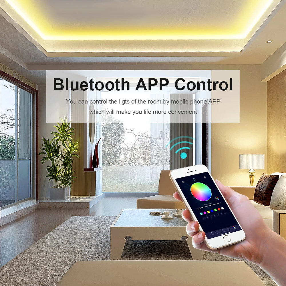 شريط إضاءة LED ذكي RGBW مع لوحة لمس زجاجية مثبتة على الحائط، ووحدة تحكم بتطبيق بلوتوث، ومفتاح خفتان للضوء 12 فولت مع مزامنة الموسيقى