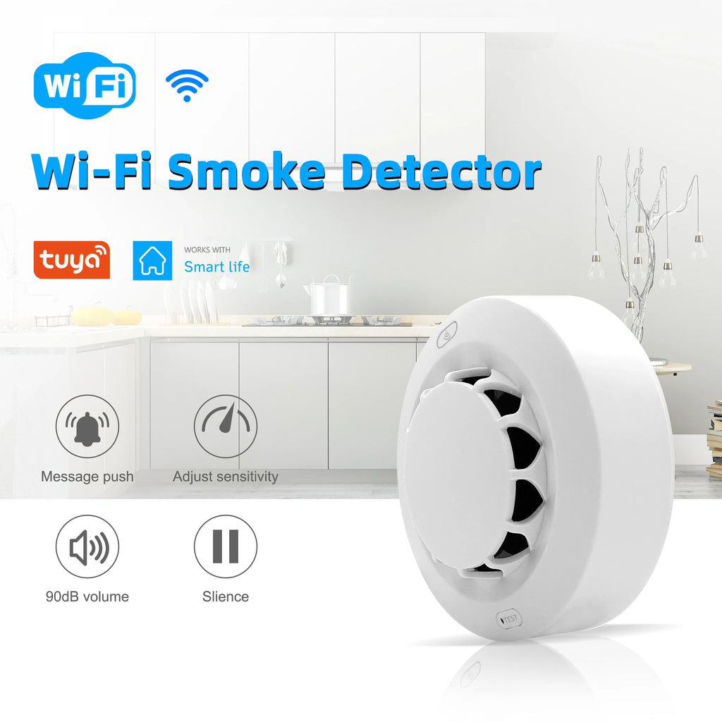 جهاز استشعار كاشف الدخان والحريق الذكي من GIRIER Tuya Wifi يعمل بالبطارية مع تطبيق Smart Life ولا يحتاج إلى موزع