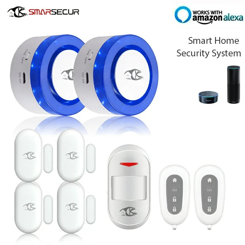 Wireless WIFI Smart Home Security Alarm System With Smoke Sensor PIR Detector  WIFI Siren Door Contact