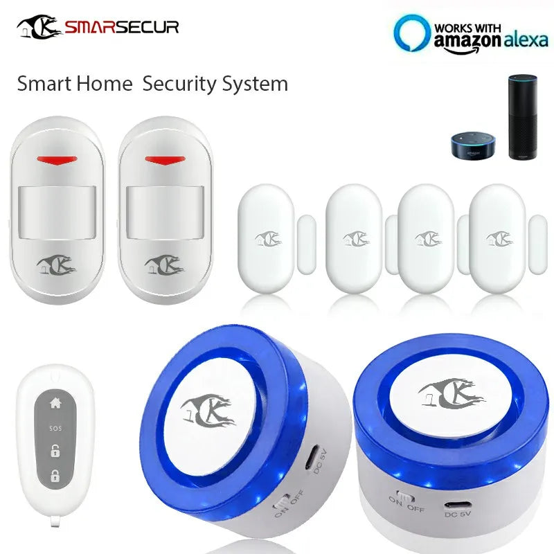 Wireless WIFI Smart Home Security Alarm System With Smoke Sensor PIR Detector  WIFI Siren Door Contact