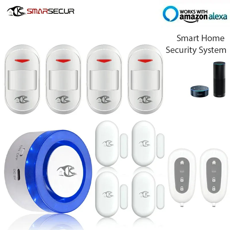Wireless WIFI Smart Home Security Alarm System With Smoke Sensor PIR Detector  WIFI Siren Door Contact