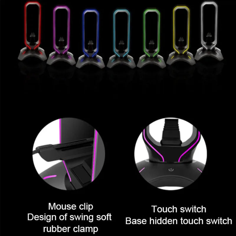 حامل سماعة رأس RGB، حامل سماعة رأس فوق الأذن، رف عرض مكتبي مع منفذي USB للاعبين وملحقات الكمبيوتر المكتبي المخصصة للألعاب