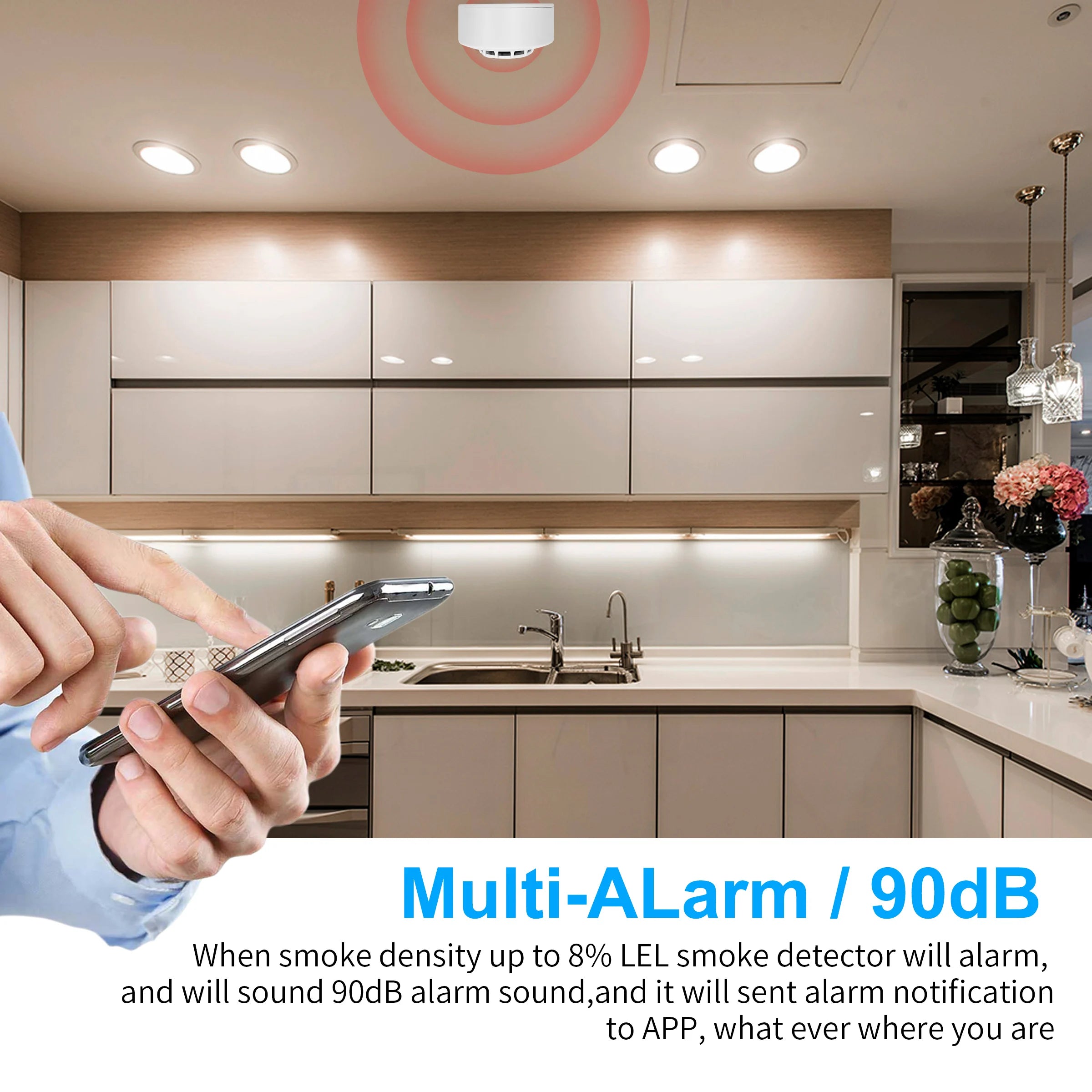 جهاز استشعار كاشف الدخان والحريق الذكي من GIRIER Tuya Wifi يعمل بالبطارية مع تطبيق Smart Life ولا يحتاج إلى موزع