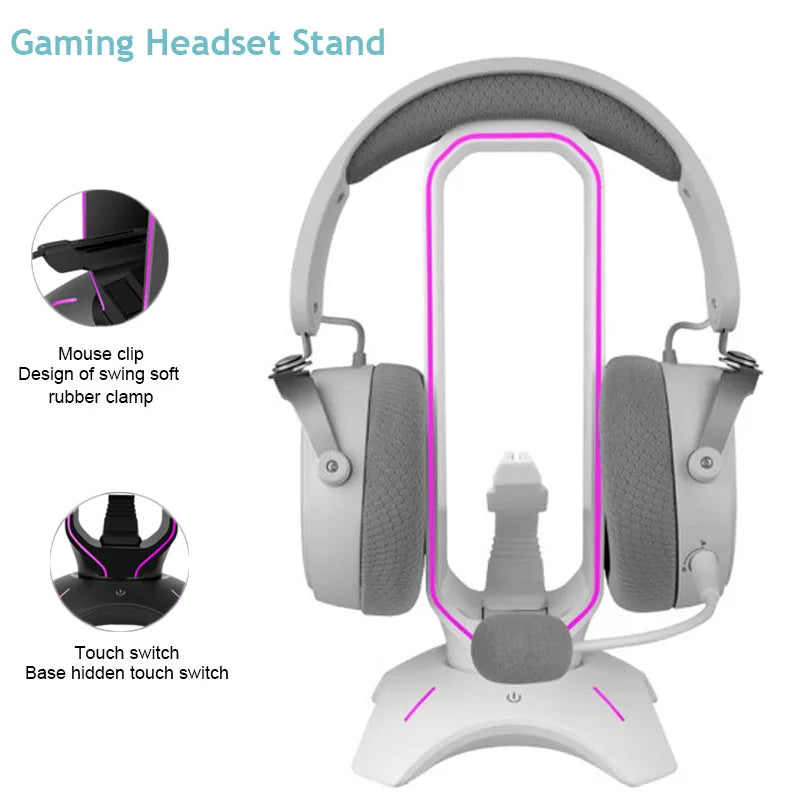 حامل سماعة رأس RGB، حامل سماعة رأس فوق الأذن، رف عرض مكتبي مع منفذي USB للاعبين وملحقات الكمبيوتر المكتبي المخصصة للألعاب