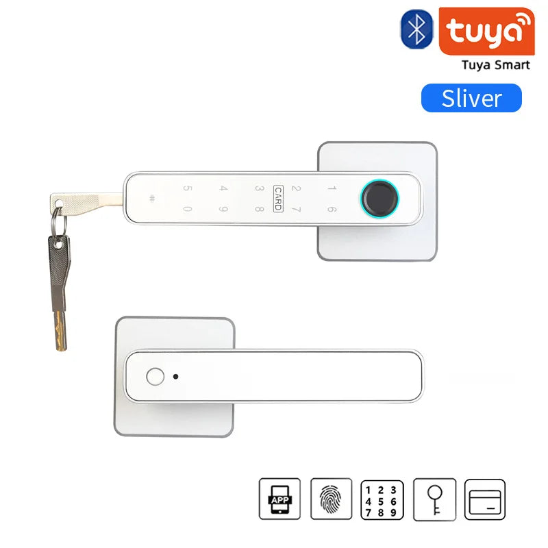 XSDTS Smart Door Lock Tuya Handle Fingerprint Key card Digital Door Lock Keypad Key Entry electronic lock Home House Apartment