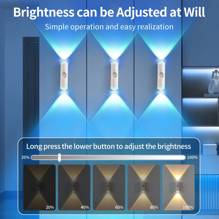 مصباح ليلي LED بمستشعر حركة يغير الألوان RGB، مصباح حائط لاسلكي قابل لإعادة الشحن، مصباح غروب الشمس مغناطيسي لغرفة النوم وغرفة المعيشة