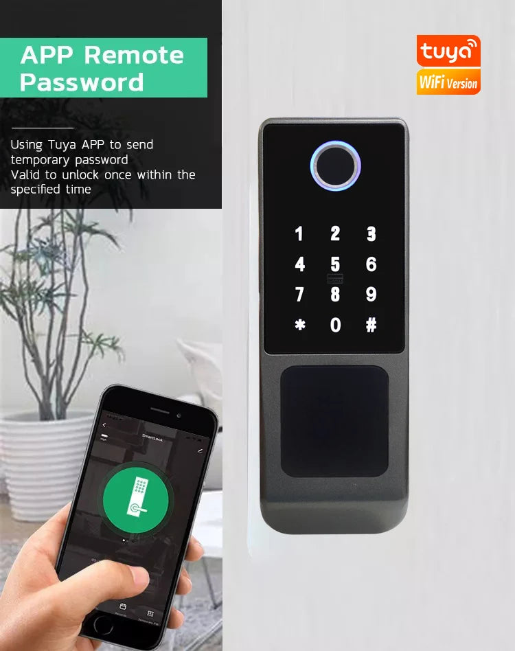قفل ذكي تويا واي فاي، مقاوم للماء للاستخدام الخارجي، بصمة إصبع بيومترية، قفل رقمي، تطبيق TTlock، بطاقة، قفل باب إلكتروني ذكي بدون مفتاح