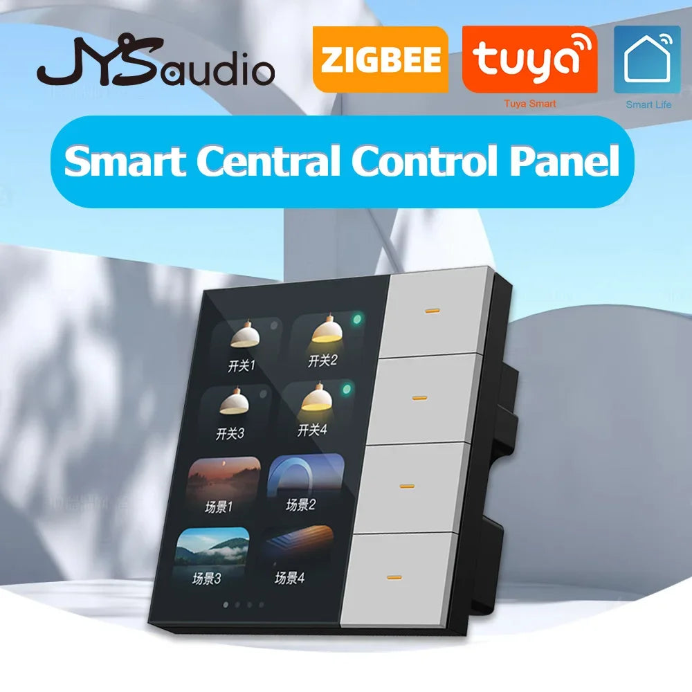 لوحة تحكم مركزية ذكية Tuya Zigbee، مفتاح جداري بشاشة لمس، مفتاح رباعي المجموعات، وضع المشهد، مرحل رباعي الاتجاهات، 4 أزرار، مدخل تيار متردد 110-250 فولت