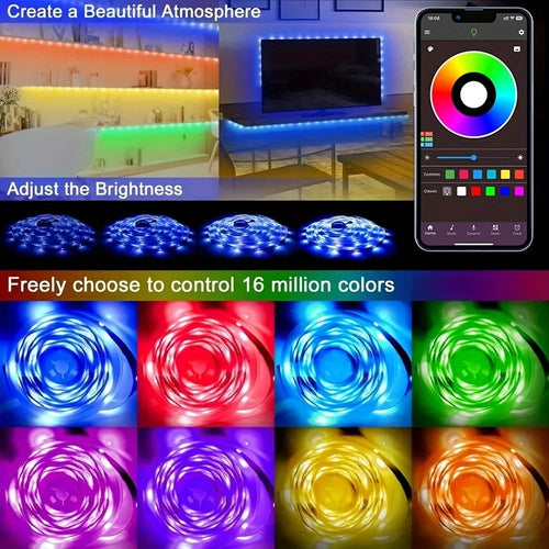 إضاءة ليد شريطية ذكية بطول 5-40 متر بألوان RGB مع تطبيق مزامنة الموسيقى وجهاز تحكم عن بعد - 16 مليون لون، إضاءة ليد متينة بتيار مستمر 24 فولت لتزيين الغرفة