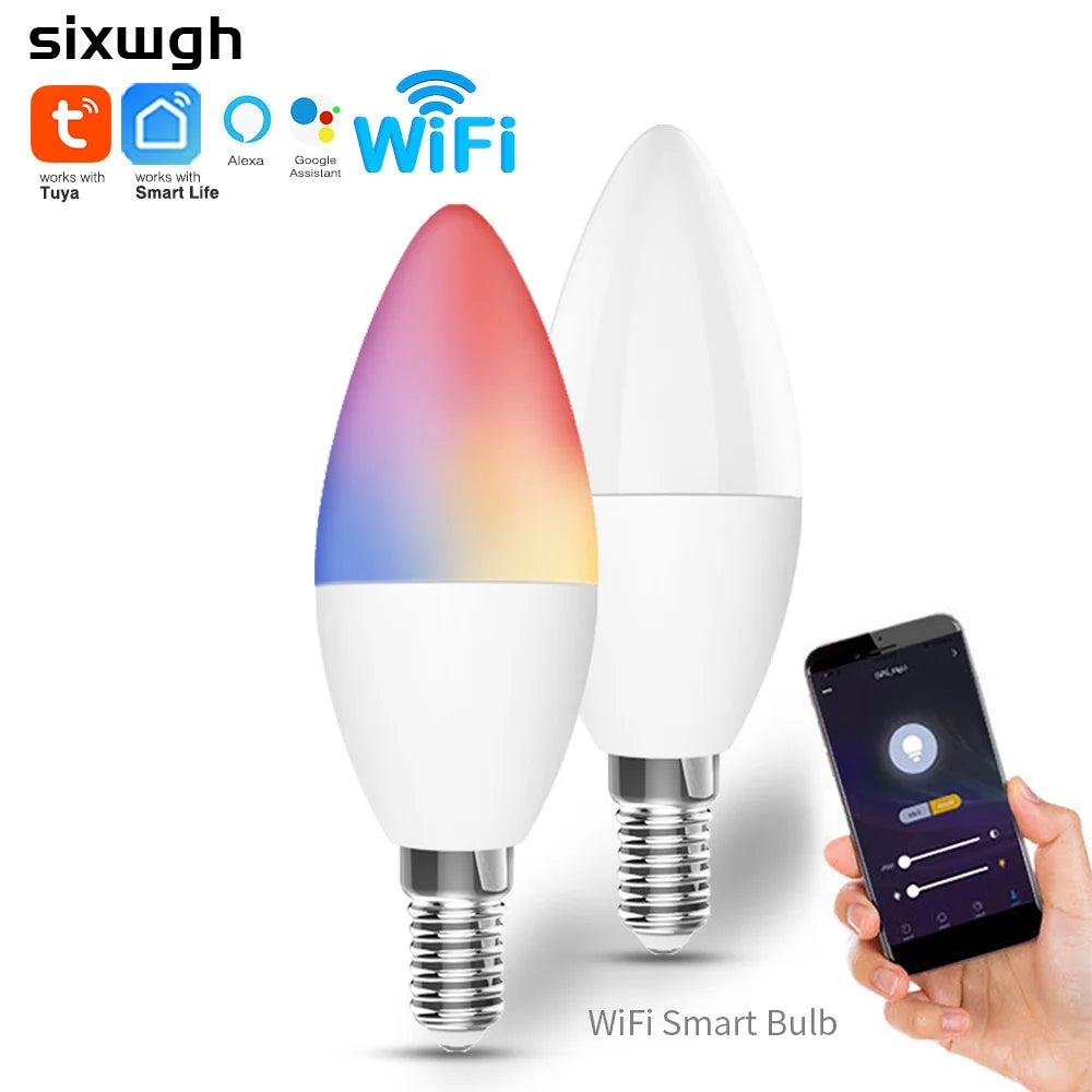 لمبة إضاءة ذكية SIXWGH 3.5 واط Wifi ملونة E14 LED RGB+أبيض فاتح وظيفة مؤقت خافتة تطبيق الحياة الذكية Tuay تدعم Aleax