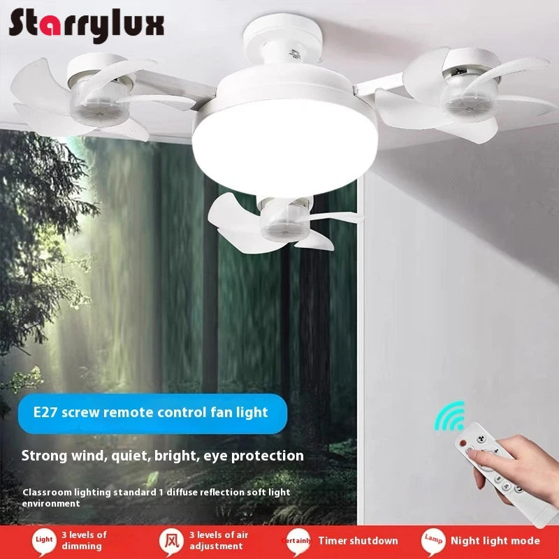 مصباح مروحة ذكي صامت LED مع برغي E27 إبداعي بثلاث/أربع/خمس رؤوس للتحكم عن بعد بثلاث سرعات قابل للتعديل للمنزل وغرفة المعيشة وغرفة النوم