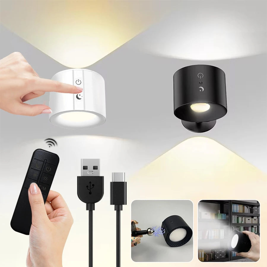 Magnetic Strip Remote Control LED Double-sided Wall Light 360 ° Rotation 3-color Mode Suitable for Bedrooms, Corridors, Offices