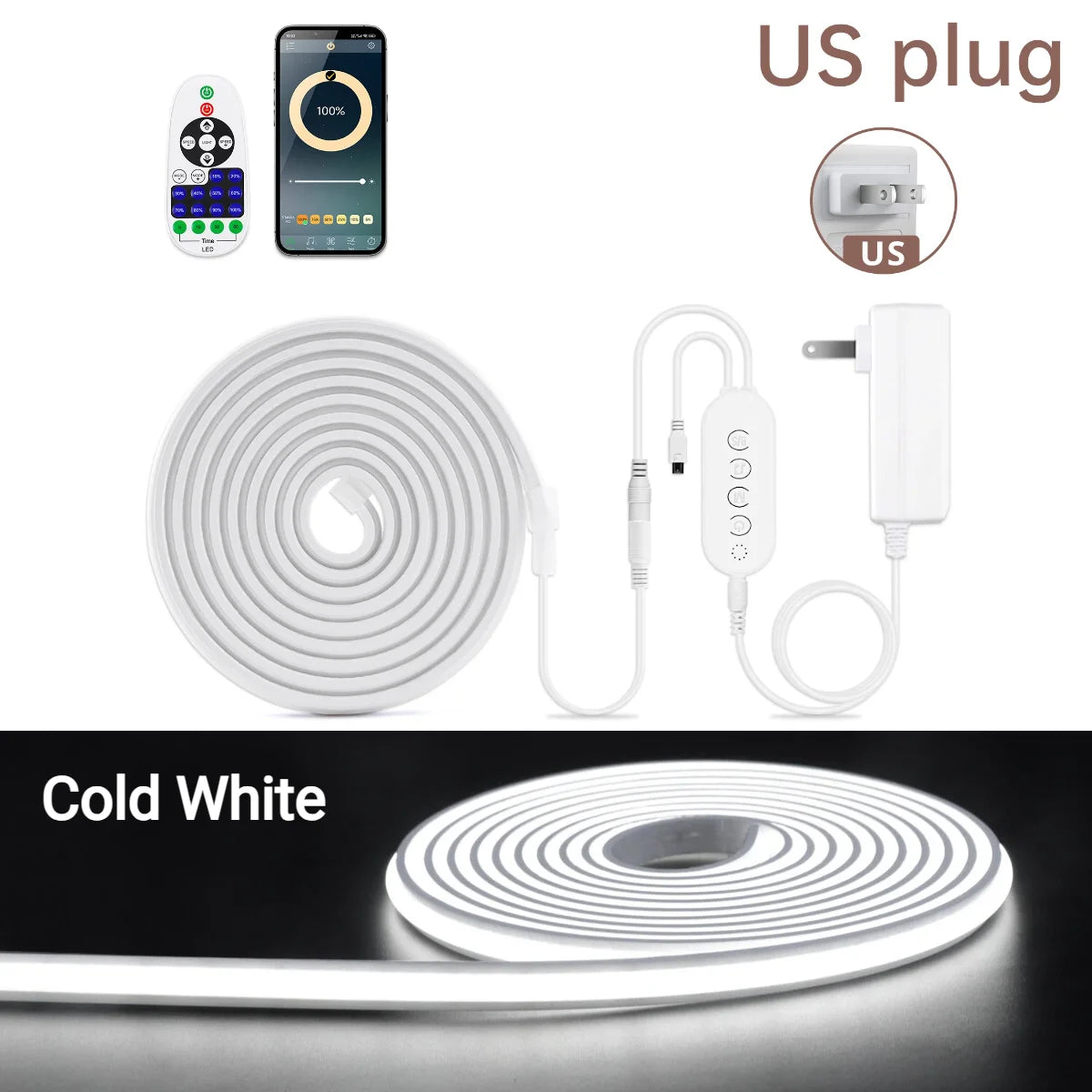 شريط إضاءة LED ذكي متكامل من السيليكون النقي DC24V مع تحكم بالتطبيق عبر البلوتوث / جهاز تحكم عن بعد قابل للتعتيم ومزامنة الموسيقى MIC