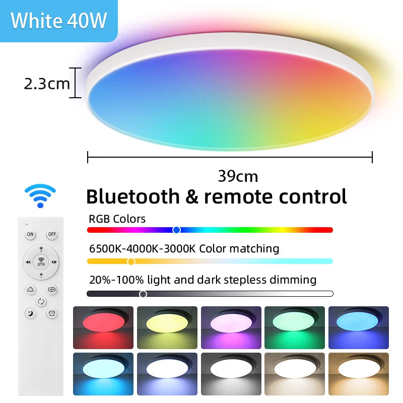 RGB مصباح سقف ذكي LED بقدرة 24 وات 40 وات مصابيح ليد RGB مصباح سقف تطبيق TUYA بلوتوث WIFI لديكور المنزل وغرفة النوم وغرفة المعيشة