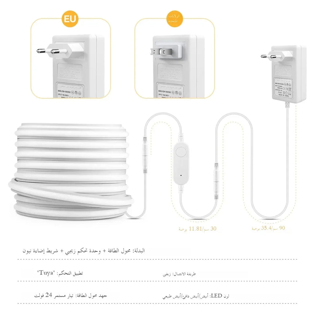 شريط إضاءة LED ذكي للمنزل بطول 3-10 متر بتقنية Zigbee نيون، تطبيق Tuya للتحكم عن بعد والصوت، مصباح قابل للتعتيم بجهد 24 فولت، شريط إضاءة بمؤقت