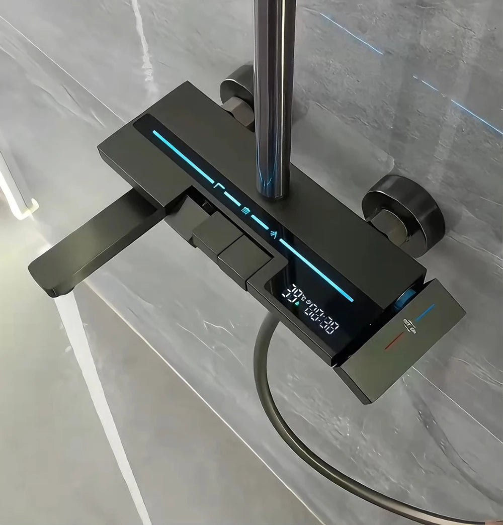 Modern Smart Digital Display Shower Set Hot Cold Water Mixer Bathroom Faucet Rainfall Bathtub Complete Pressurize Showers System