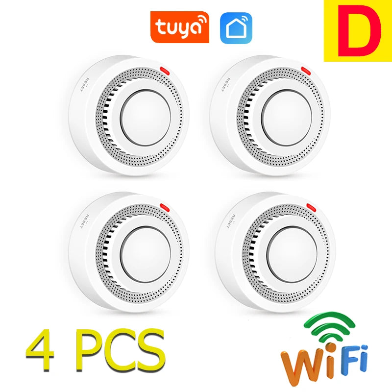 جهاز الكشف عن الدخان Tuya WiFi مستشعر بصري لاسلكي إنذار حريق نظام أمان للمنزل والمطبخ تطبيق Smart Life تنبيه إنذار صوتي