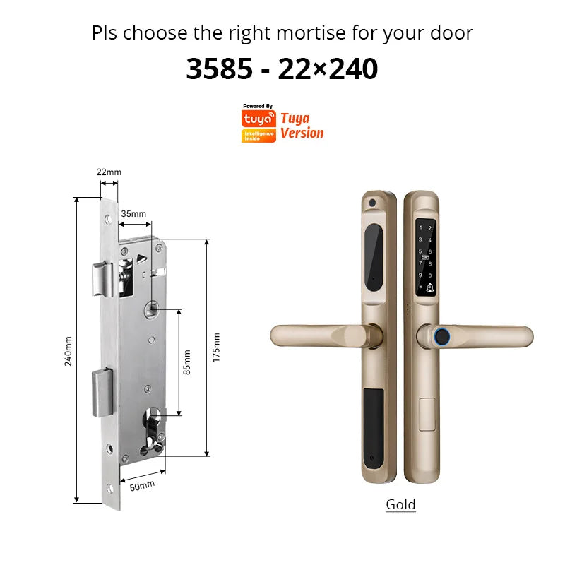 Tuya WiFi App waterproof Smart Door Lock Aluminum Biometric lock fingerprint door handle Digital Keyless lock for Glass Sliding