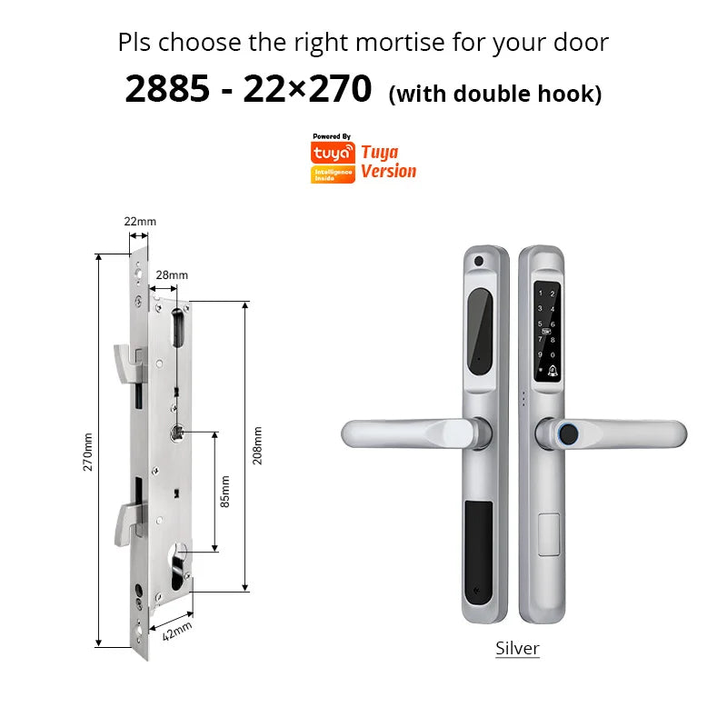 Tuya WiFi App waterproof Smart Door Lock Aluminum Biometric lock fingerprint door handle Digital Keyless lock for Glass Sliding