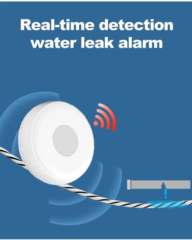 كابل مستشعر تسرب المياه للمنزل الذكي، كابل اكتشاف التسرب بتقنية الواي فاي، كابل اكتشاف تسرب المياه بحبل توصيل 3.5 ملم ذكر وأنثى