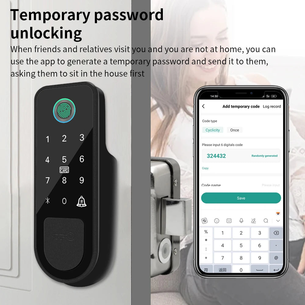 قفل باب ذكي ببصمة الإصبع بتطبيق تويا بتقنية البلوتوث، قفل باب إلكتروني بكلمة مرور وبطاقة RFID مع قفل حافة يدعم بوابة تويا