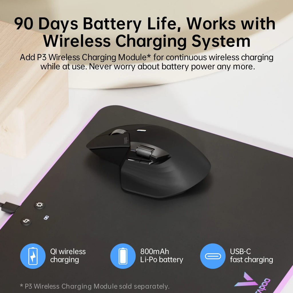 ماوس لاسلكي Rapoo MT760L/MT760M متعدد الأوضاع قابل لإعادة الشحن مريح بدقة 4000 نقطة لكل بوصة يدعم حتى 4 أجهزة ماوس بلوتوث