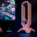 حامل سماعة رأس RGB، حامل سماعة رأس فوق الأذن، رف عرض مكتبي مع منفذي USB للاعبين وملحقات الكمبيوتر المكتبي المخصصة للألعاب