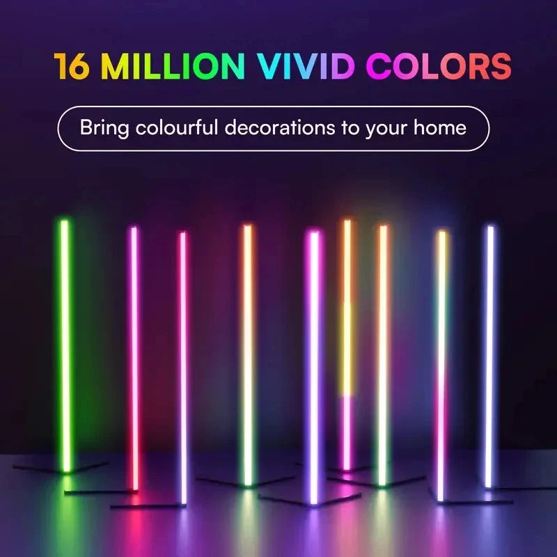 مصباح زاوية أرضي ذكي LED RGB مع مزامنة موسيقية و16 مليون لون قابل للتخصيص، إضاءة محيطية عصرية لديكور المنزل