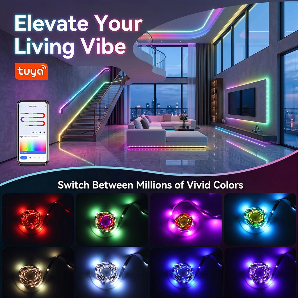 أضواء شريط ليد RGB SMD5050 الذكية من أليكسا تويا، 18 ليد/م، تحكم بلوتوث، RGBIC مرنة خافتة، تعمل بمنفذ USB، إضاءة ملونة