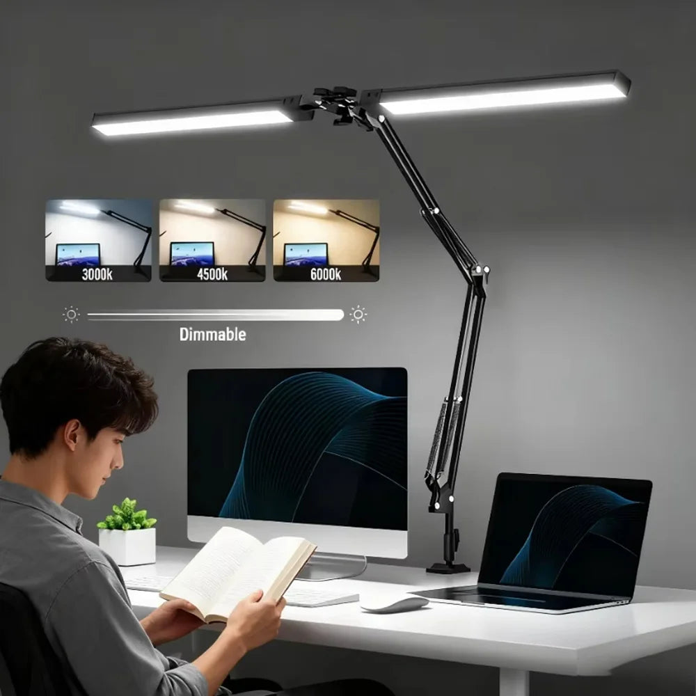 مصباح طاولة LED للمنزل والقراءة، مصباح مكتبي قابل للتعديل للعناية بالعين مع مشبك، 3 أوضاع للألوان، 10 مستويات سطوع