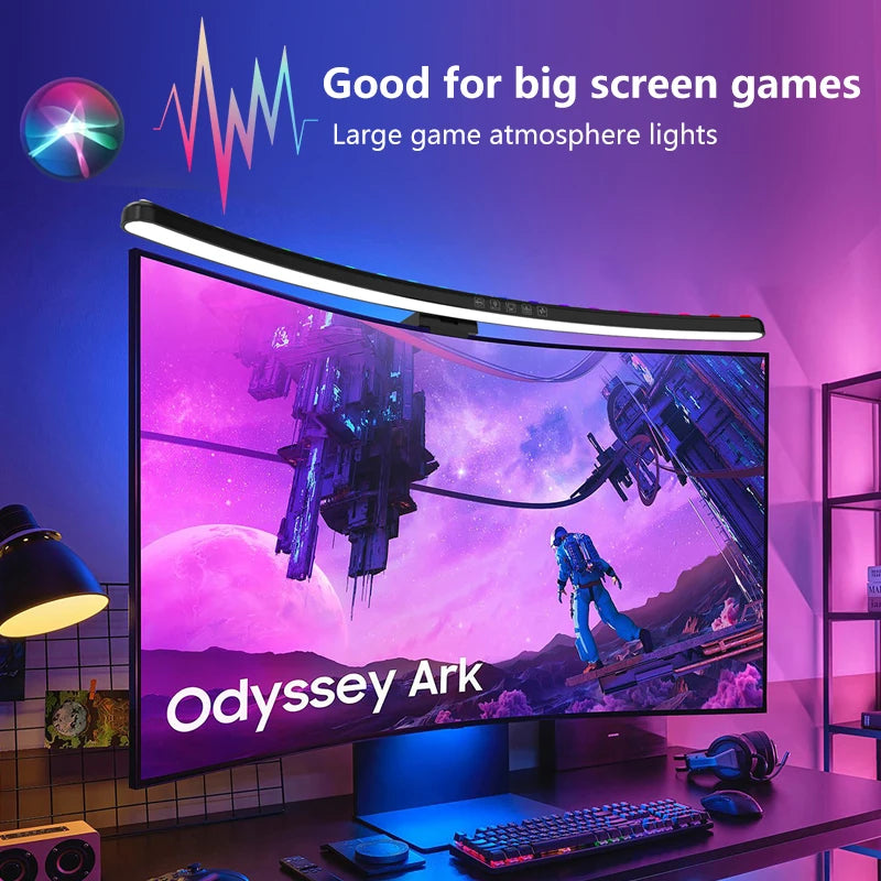 شريط إضاءة لشاشة الكمبيوتر RGB، مصابيح معلقة للشاشة بإيقاع الموسيقى، مصباح مكتبي قابل للتعتيم، إضاءة طاولة للقراءة والألعاب