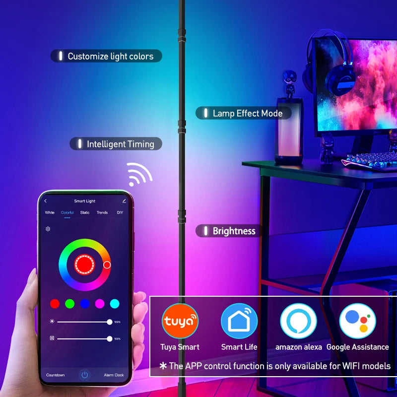 Smart RGBIC Corner Floor Lamp Adjustable Colors Effects Tuya App & Remote Control Atmospheric Standing Light for Home