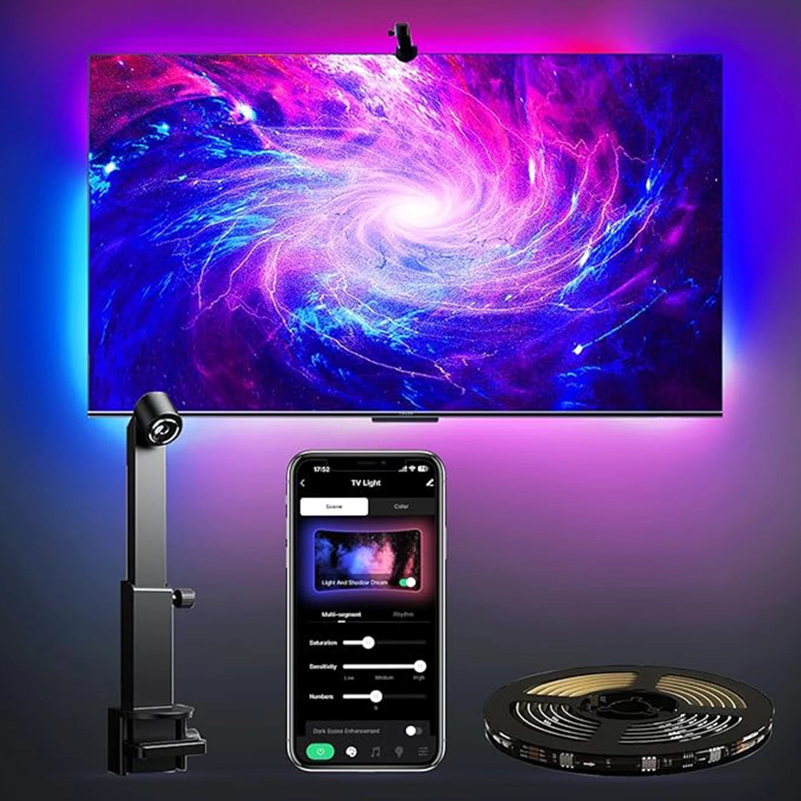 EISSLOLY أضواء شريط LED RGB طقم إضاءة LED ذكي يتم التحكم فيه عن طريق التطبيق لخلفية تلفزيون مقاس 55-85 بوصة ومزامنة الشاشة إضاءة LED لتزيين المنزل