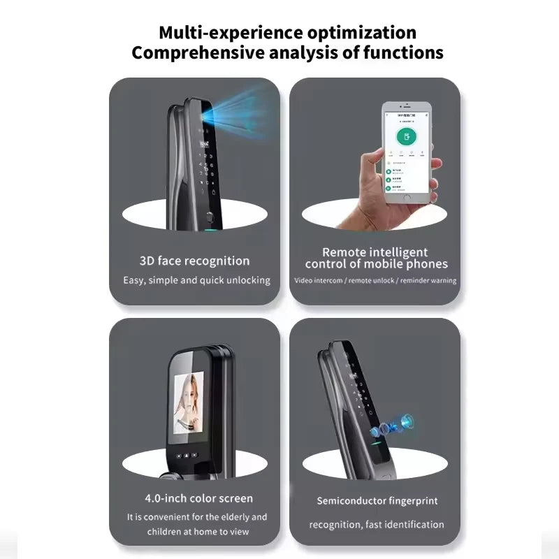 قفل باب ذكي HX5 بخاصية التعرف على الوجه ثلاثي الأبعاد للمنزل الذكي، قفل باب إلكتروني رقمي بتقنية WiFi وكاميرا WiFi وبطاقة RFID، يعمل مع تطبيق Smart Life