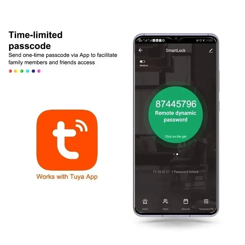 قفل بتحكم عن بعد من تطبيق Tuya Smart Life، قفل باب ذكي ببصمة الإصبع وكلمة مرور، دخول بدون مفتاح، بصمة الإصبع بمقبض الأمان للتعليق