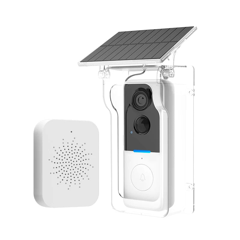 Wireless 2-Way Intercom Video Doorbell with Solar Rain Cover HD Motion Detection Night Vision Monitoring Voice-Changing Doorbell