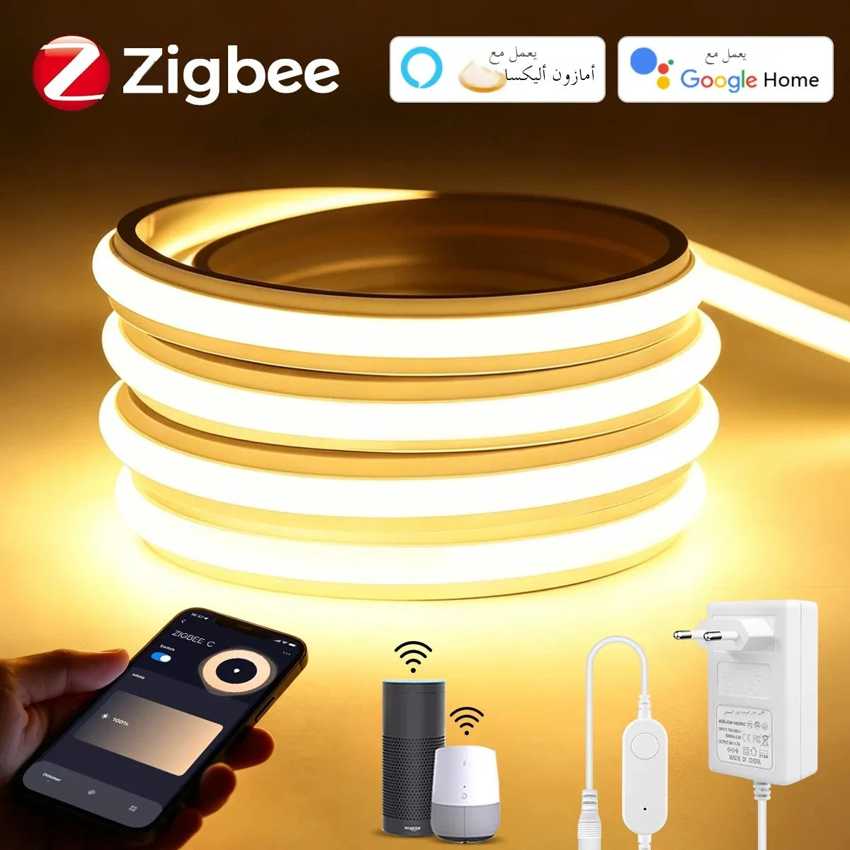 شريط إضاءة LED ذكي للمنزل بطول 3-10 متر بتقنية Zigbee نيون، تطبيق Tuya للتحكم عن بعد والصوت، مصباح قابل للتعتيم بجهد 24 فولت، شريط إضاءة بمؤقت