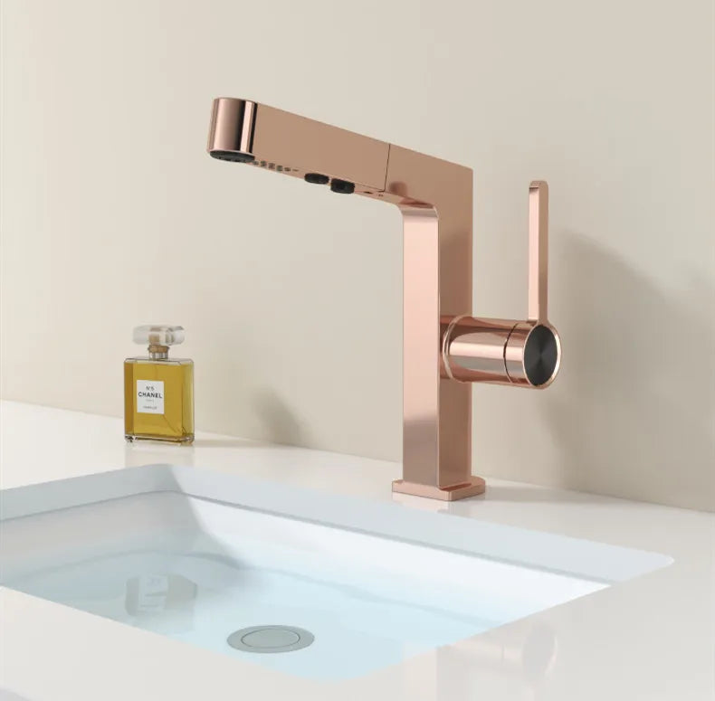 Intelligent Digital Display LED Basin Faucet Pull Out Rose Gold Lead Free Water Mixer Sink Tap Bathroom Washbasin Vanity Faucet