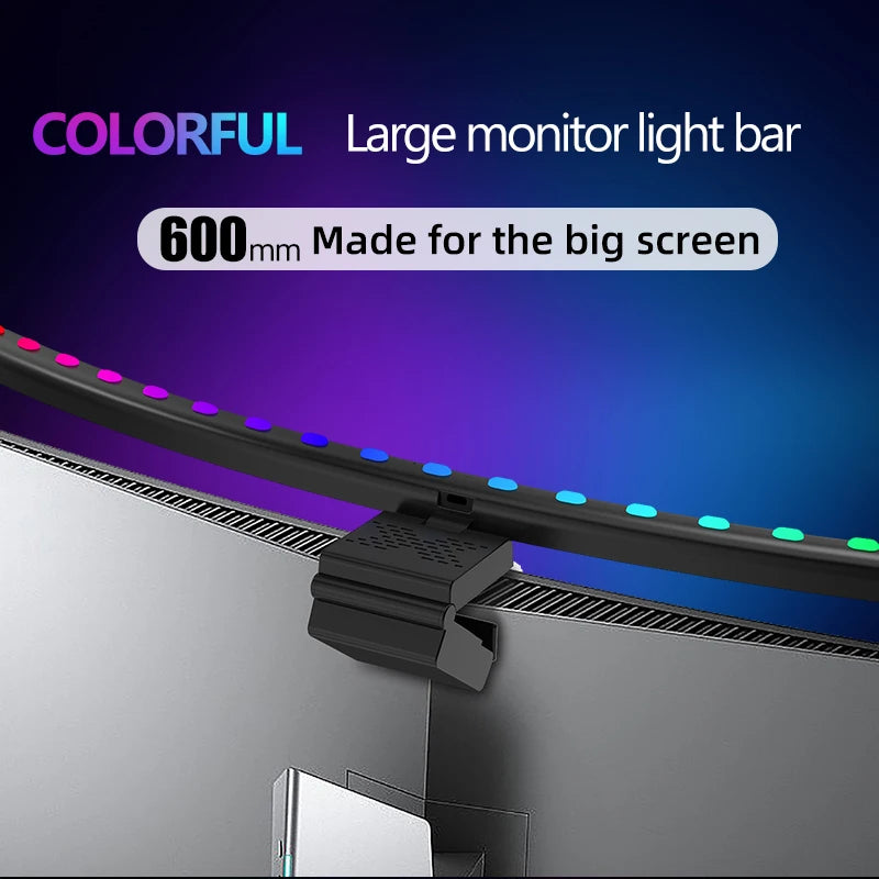 شريط إضاءة لشاشة الكمبيوتر RGB، مصابيح معلقة للشاشة بإيقاع الموسيقى، مصباح مكتبي قابل للتعتيم، إضاءة طاولة للقراءة والألعاب