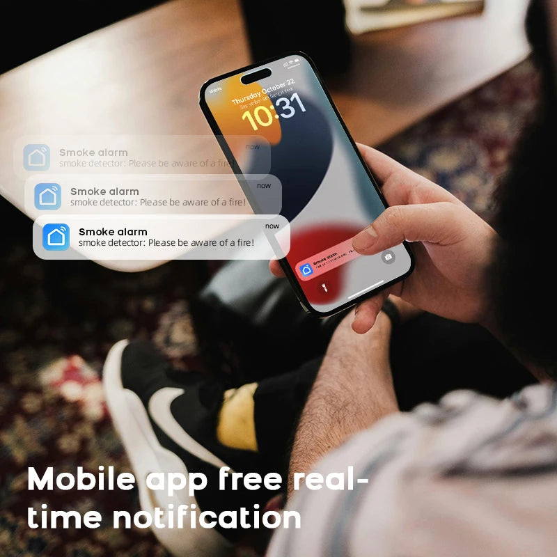 جهاز استشعار الدخان بتكنولوجيا Wifi من Tuya، نظام إنذار أمان للمنزل، تحكم عبر تطبيق Smart Life، كاشف دخان غاز عالي الحساسية لسلامة المنزل