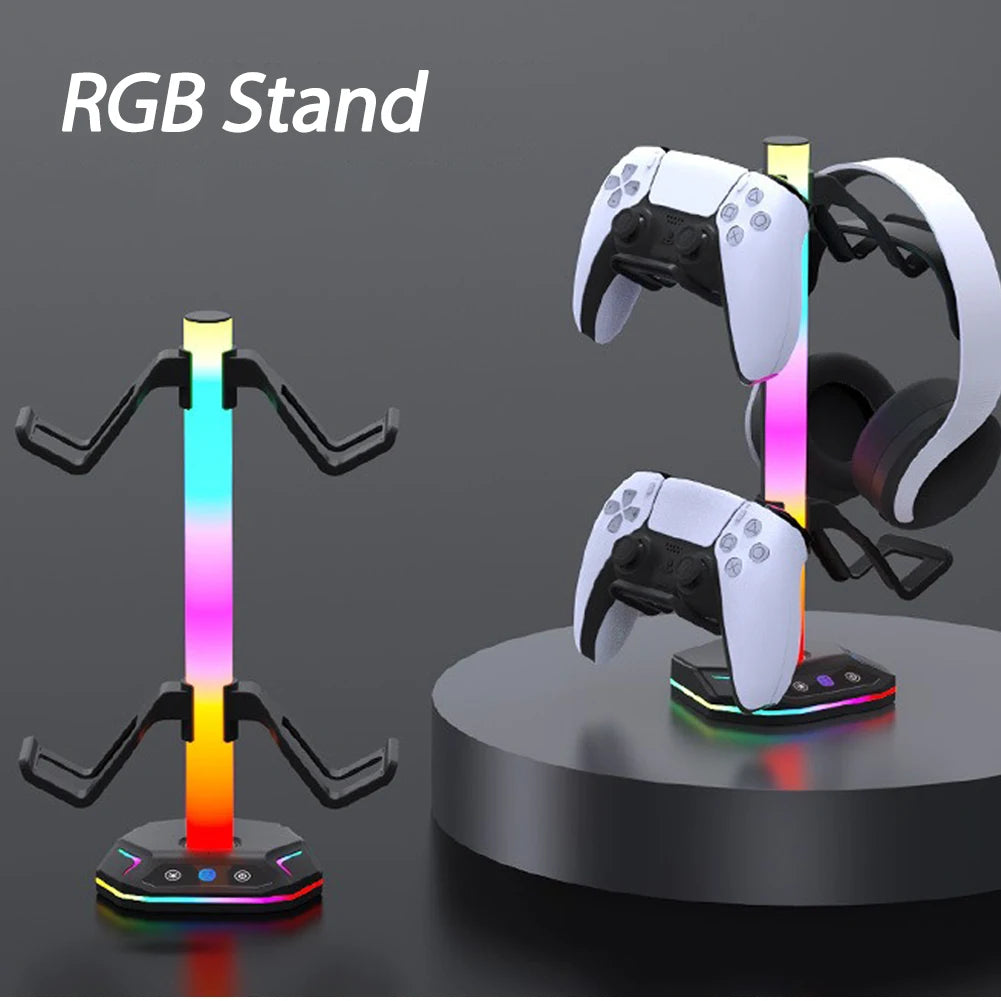 حامل جهاز تحكم RGB لأجهزة PS5/XBOX، مع 9 أوضاع إضاءة وحامل سماعات رأس للمكتب، وحامل سماعات رأس وخطاف تحكم قابل للفصل