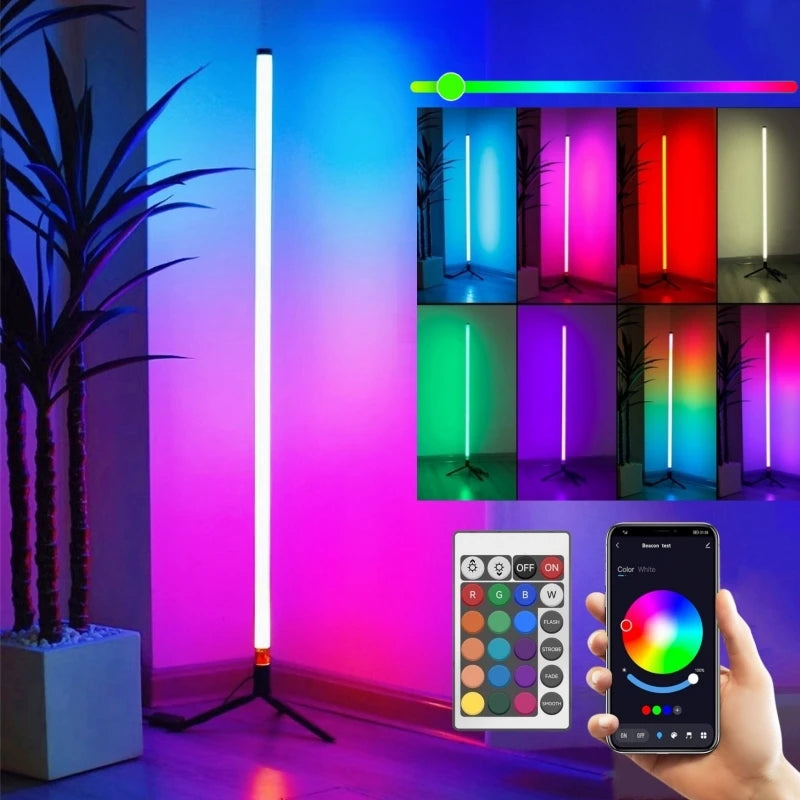 مصباح أرضي زاوية LED ذكي RGB، مصباح قدم عصري يعمل بـ USB، تحكم عن بعد بواسطة تطبيق لتزيين غرفة المعيشة بجانب السرير، إضاءة قائمة قابلة للتعتيم