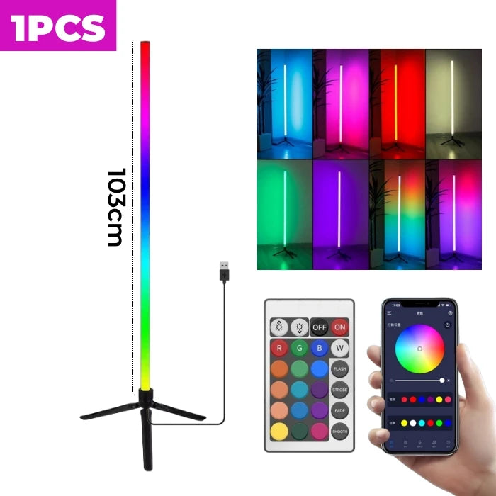 مصباح أرضي زاوية LED ذكي RGB، مصباح قدم عصري يعمل بـ USB، تحكم عن بعد بواسطة تطبيق لتزيين غرفة المعيشة بجانب السرير، إضاءة قائمة قابلة للتعتيم