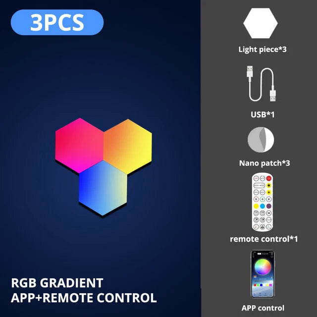 مصباح حائط LED ذكي RGB سداسي الأضلاع كوانتوم ليلي - تحكم بالبلوتوث والتطبيق إضاءة ديكور منزلية مبتكرة للغرفة