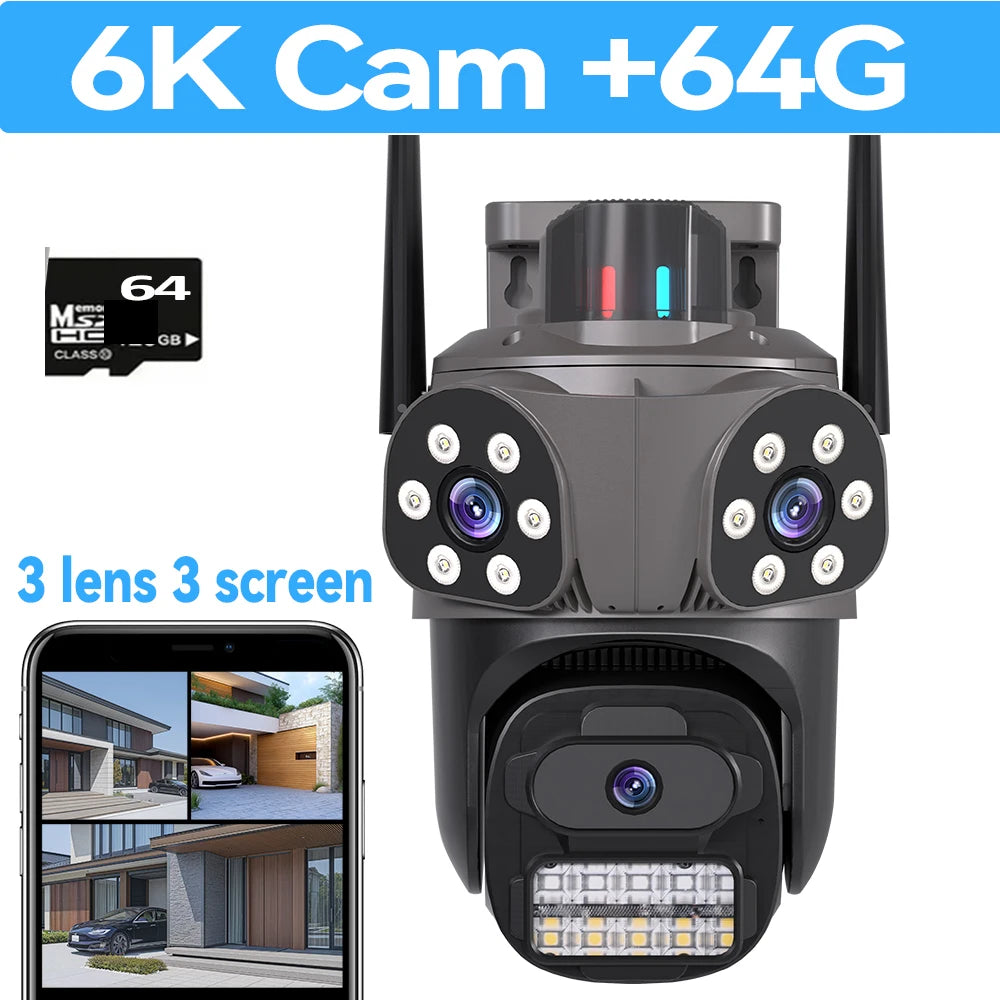 ICsee 6K WiFi Security Camera Three Screen 12MP CCTV Triple Lens 6MP 360° AI Tracking  iCsee CCTV Security Surveillance oNVIF