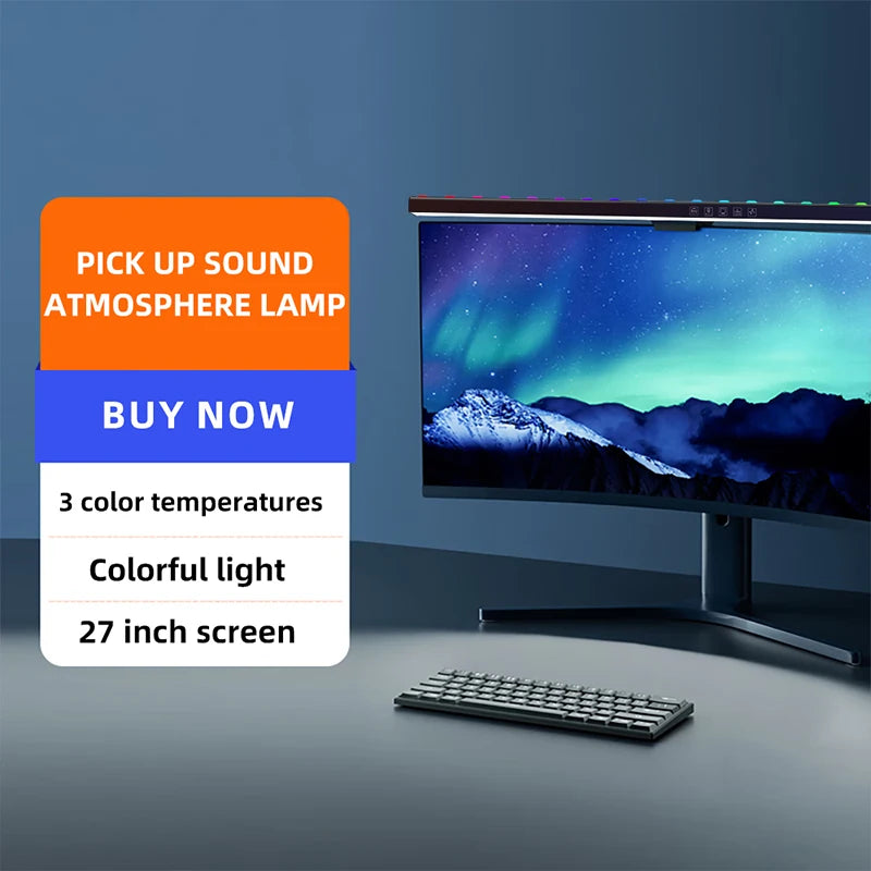 شريط إضاءة لشاشة الكمبيوتر RGB، مصابيح معلقة للشاشة بإيقاع الموسيقى، مصباح مكتبي قابل للتعتيم، إضاءة طاولة للقراءة والألعاب
