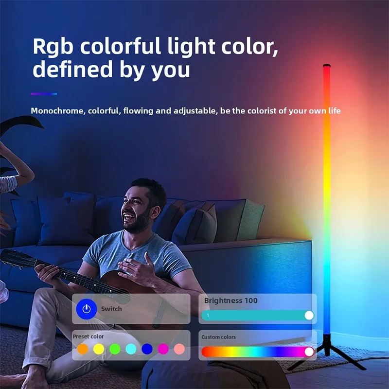 مصباح أرضي ذكي بزاوية RGB مع تطبيق وجهاز تحكم عن بعد، إضاءة مزاجية LED قابلة للتعتيم لغرفة الألعاب وغرفة المعيشة وغرفة النوم