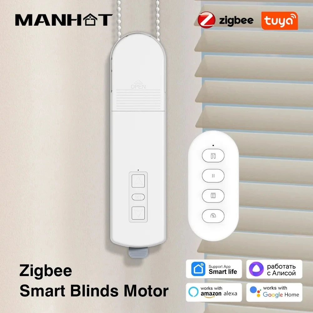 محرك ستارة كهربائي ذكي Zigbee من MANHOT نظام مفتاح ستارة بخمس حبات ستائر دوارة بسلسلة مع لوحة شمسية يعمل مع Tuya
